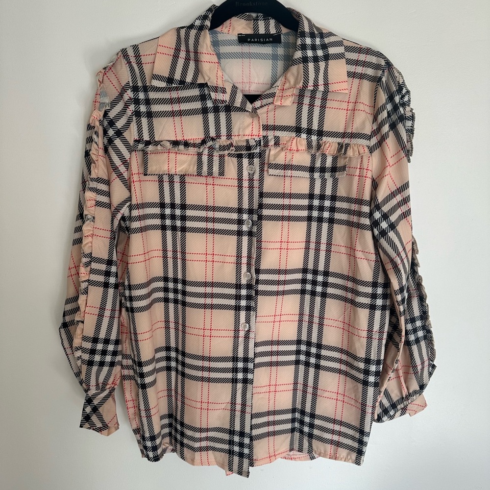 Boutique Lightweight Sheer Material Plaid Flannel Size Small EUC‎ - Picture 3 of 7